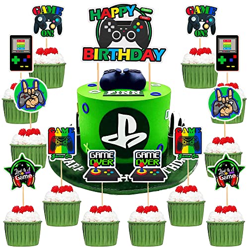 MEZHEN Tortendeko Videospiel Geburtstag Game On Cake Toppers Gamepad Kuchen Dekoration Party Jungen Cake Toppers für Kindergeburtstag Spiel Thema Party Dekoration von MEZHEN