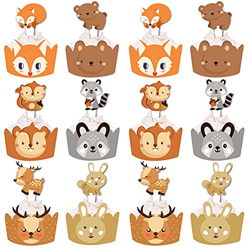 MEZHEN Tortendeko Waldtiere Kuchen Deko Geburtstag Cupcake Topper Tiere Cupcake Wrappers Muffin Backen Deko Herbst Dschungel Party Kindergeburtstag Backbecher Papier von MEZHEN