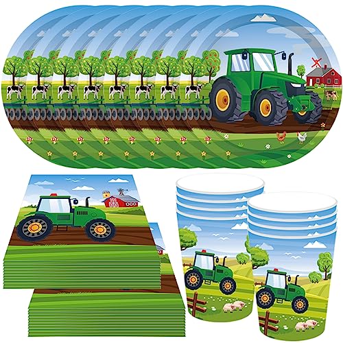 MEZHEN Traktor Partygeschirr Kindergeburtstag Traktor Party Geschirr Traktor Geburtstag Party Supplies Set Pappbecher Pappteller Servietten Kindergeburtstag Deko 8 Gäste von MEZHEN