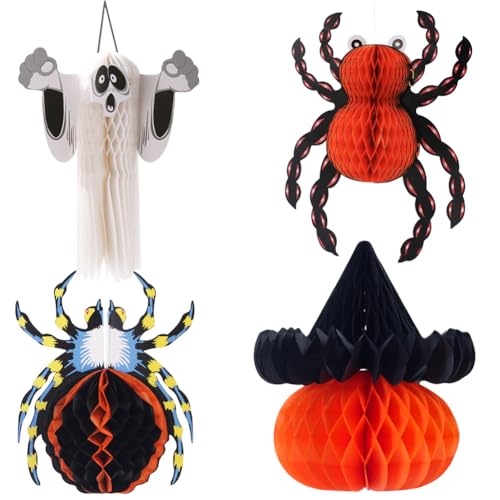 MEZHEN Wabenbälle Halloween Deko Wabenball Papier Geister Spinne Deko Halloween Hängende Baumkugeln Honeycomb Balls 4 Stück MEZHEN Wabenbälle Halloween Deko Wabenball Papier Geister Spinne Deko Halloween Hängende Baumkugeln Honeycomb Balls 4 Stück von MEZHEN