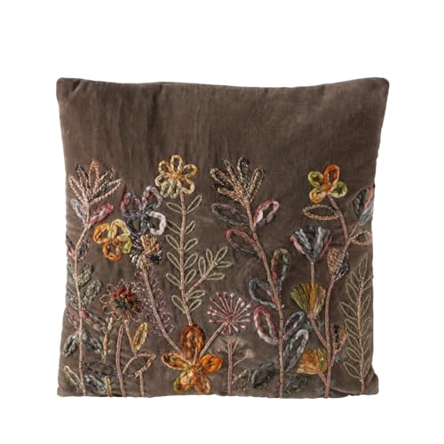 MF Florena Terra Handbesticktes Dekokissen, 45x45 cm, Braun mit Blumenmuster, Samtstoff MF Florena Terra Handbesticktes Dekokissen, 45x45 cm, Braun mit Blumenmuster, Samtstoff von MF