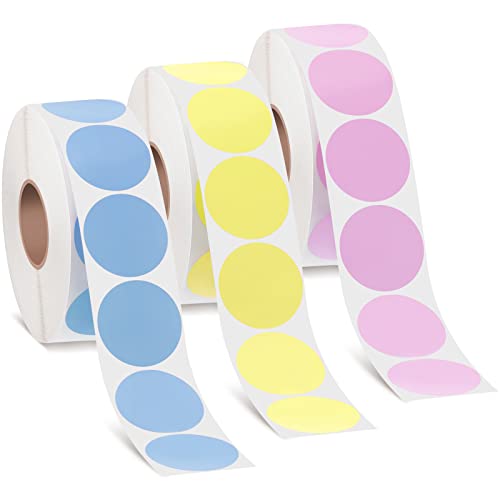 1500 Stück 3 Rollen runde Thermo-Aufkleber, bedruckbare runde Thermo-Aufkleber, selbstklebend, Thermodrucker, Adressetiketten für kleine Unternehmen, DIY-Schilder (Gelb, Rosa, Blau) von MFCGHXR