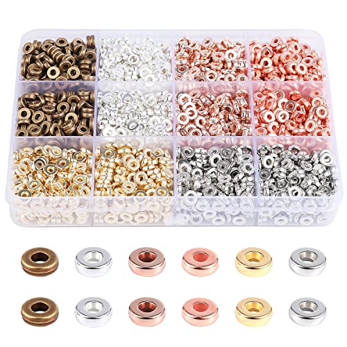 MFCGHXR 2400 Stück flache runde Abstandsperlen für Armbänder, glänzende Scheiben für Armbandschmuck (6 Farben) von MFCGHXR