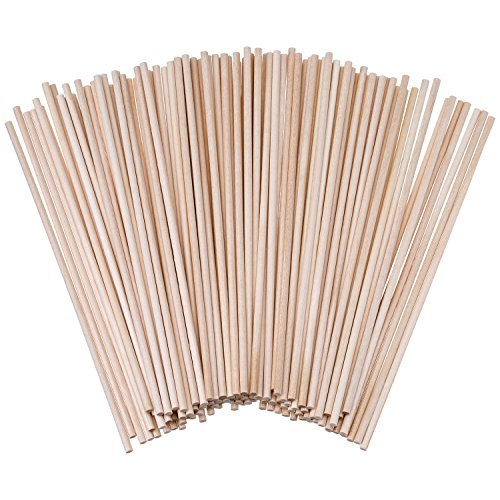 Holzstäbchen zum Basteln,Peddigrohr Staken, Flechtmaterial,Unbehandelte Dübelstangen aus natürlichem Holz, Natürliche Holzstäbchen Rund 120 Stück (4 x 150 mm) von MFCGHXR