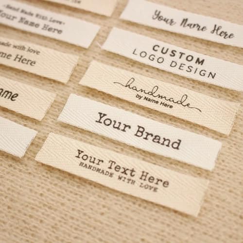 Individuelle Nähetiketten für handgefertigte Gegenstände, personalisiertes Bio-Baumwoll-Twill-Etikett, zum Aufnähen von Kleidung, Stoffetiketten für Heimwerker, Basteln, Stricken, Häkeln, Nähen von MFCHICIFY