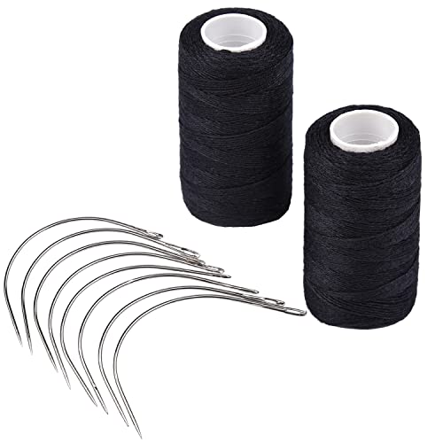 MFUOE 18-teiliges Haarverlängerungs-Set mit Haarverlängerungsfaden und C-förmigen Nadeln zum Weben, Nähen, Dekoration, Haarverlängerung, Haarweben (schwarz) von MFUOE