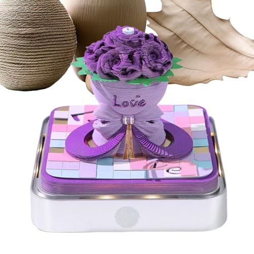 MFYOUPK 3D Memo Pad Time Piece Kalender 2026, 3D Tear-Away Paper Carving Art Memo Pad, Carving Tear Away Notizblock mit LED Beleuchtung und Acryl Etui für Plattenplaner Gewohnheitstracker Lesezeichen von MFYOUPK
