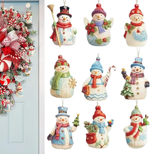 MFYOUPK Weihnachtsdekoration - Frosty Schneemann Holzornamente | 9-teilige Holzfiguren Anhänger Sammlerstück für Küche Garten Wand Fenster Terrasse Zuhause Outdoor Weihnachtsbaum von MFYOUPK