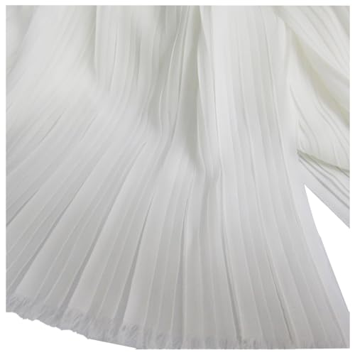 LX178 Faltenstoff mit Rüschen, Chiffon, Perlen, Chiffon, Faltenstoff für Kleid, Rock, Kostüm, Nähen, Bastelmaterialien, 150 cm breit (LX178) (gebrochenes Weiß, gerade 3 m) von MFfly
