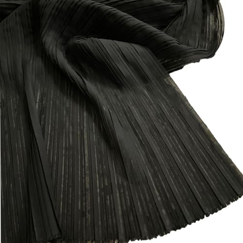 LX178 Rüschen-Organza-Stoff, plissiert, Perle, Chiffon, Faltenstoff für Kleid, Rock, Kostüm, Nähen, Bastelmaterialien, 150 cm breit, LX178 (schwarz, gerade 3 m) von MFfly