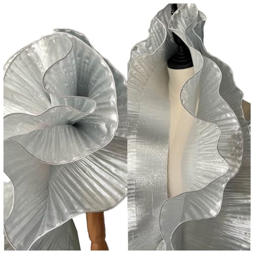Plissee-Stoff, 3 Meter, steif, gerüschte Borte, Knautschfalten, Spitzenborte, Band, Manschette, Kragen, Kleid, Rock, Kleidung, Nähmaterialien, 15 cm breit, M38F17 (Silber, Elfenbein) von MFfly