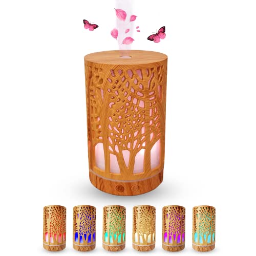 MFUNKE Aroma Diffuser für ätherische Öle 200 ml leise mit 7 LED Farben Farbwechsel mit Timer autom. Abschalten BPA-frei Ultraschall Luftbefeuchter Aromatherapie Duftöle Duftlampe Holzoptik Baummuster von MFunke