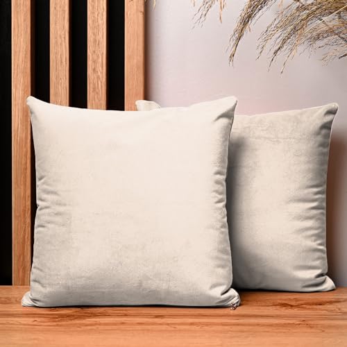 2er Set Kissenbezug 30x30 cm Hellbeige quadratisch - aus Samtstoff, mit Reißverschluss - dekorative Kissenbezüge für Kissen 30x30, Deko Schlafzimmer, Deko Wohnzimmer 2er Set Kissenbezug 30x30 cm Hellbeige quadratisch - aus Samtstoff, mit Reißverschluss - dekorative Kissenbezüge für Kissen 30x30, Deko Schlafzimmer, Deko Wohnzimmer von MG Design