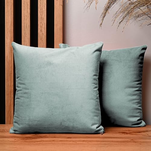 2er Set Kissenbezug 30x30 cm Mint quadratisch - aus Samtstoff, mit Reißverschluss - dekorative Kissenbezüge für Kissen 30x30, Deko Schlafzimmer, Deko Wohnzimmer von MG Design