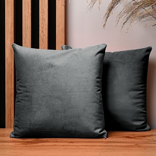 2er Set Kissenbezug 30x30 cm anthrazit quadratisch - aus Samtstoff, mit Reißverschluss - dekorative Kissenbezüge für Kissen 30x30, Deko Schlafzimmer, Deko Wohnzimmer von MG Design