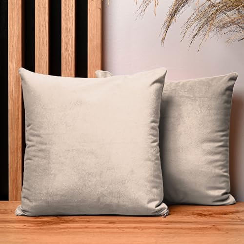 2er Set Kissenbezug 30x30 cm beige quadratisch - aus Samtstoff, mit Reißverschluss - dekorative Kissenbezüge für Kissen 30x30, Deko Schlafzimmer, Deko Wohnzimmer von MG Design