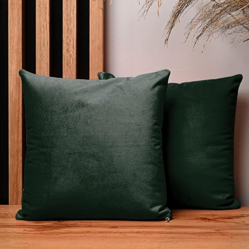 2er Set Kissenbezug 30x30 cm dunkelgrün quadratisch - aus Samtstoff, mit Reißverschluss - dekorative Kissenbezüge für Kissen 30x30, Deko Schlafzimmer, Deko Wohnzimmer von MG Design