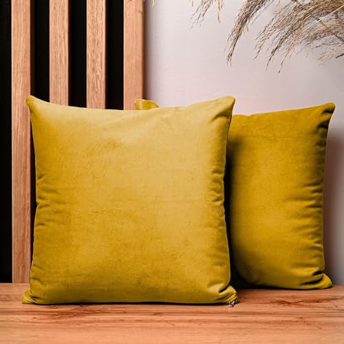 2er Set Kissenbezug 30x30 cm gelb quadratisch - aus Samtstoff, mit Reißverschluss - dekorative Kissenbezüge für Kissen 30x30, Deko Schlafzimmer, Deko Wohnzimmer 2er Set Kissenbezug 30x30 cm gelb quadratisch - aus Samtstoff, mit Reißverschluss - dekorative Kissenbezüge für Kissen 30x30, Deko Schlafzimmer, Deko Wohnzimmer von MG Design