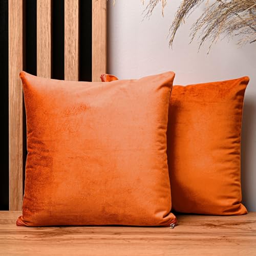 2er Set Kissenbezug 30x30 cm orange quadratisch - aus Samtstoff, mit Reißverschluss - dekorative Kissenbezüge für Kissen 30x30, Deko Schlafzimmer, Deko Wohnzimmer 2er Set Kissenbezug 30x30 cm orange quadratisch - aus Samtstoff, mit Reißverschluss - dekorative Kissenbezüge für Kissen 30x30, Deko Schlafzimmer, Deko Wohnzimmer von MG Design