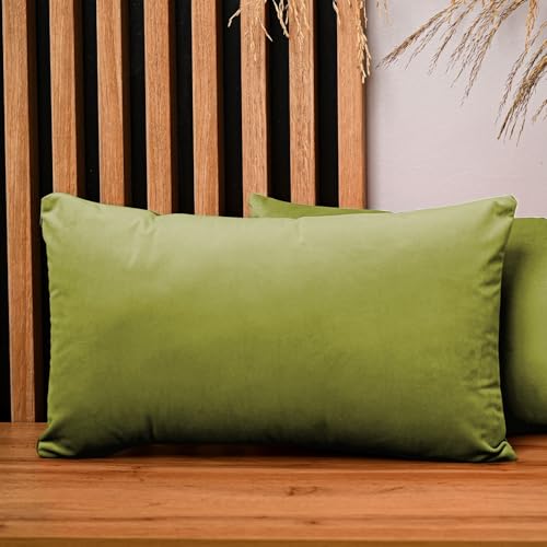 2er Set Kissenbezug 30x50 cm Oliv quadratisch - aus Samtstoff, mit Reißverschluss - dekorative Kissenbezüge für Kissen 30x50, Deko Schlafzimmer, Deko Wohnzimmer von MG Design