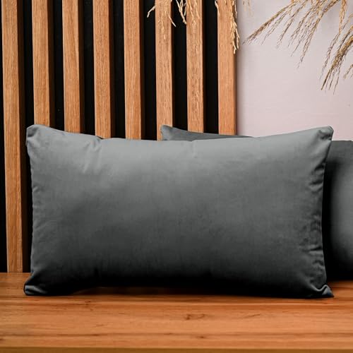 2er Set Kissenbezug 30x50 cm anthrazit quadratisch - aus Samtstoff, mit Reißverschluss - dekorative Kissenbezüge für Kissen 30x50, Deko Schlafzimmer, Deko Wohnzimmer von MG Design