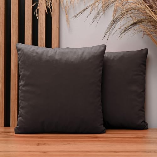 2er Set Kissenbezug 35x35 cm Dunkelbraun rechteck - aus Samtstoff, mit Reißverschluss - dekorative Kissenbezüge für Kissen 35x35, Deko Schlafzimmer, Deko Wohnzimmer von MG Design