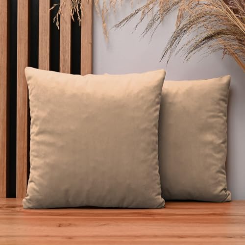 2er Set Kissenbezug 35x35 cm Hellbraun quadratisch - aus Samtstoff, mit Reißverschluss - dekorative Kissenbezüge für Kissen 35x35, Deko Schlafzimmer, Deko Wohnzimmer 2er Set Kissenbezug 35x35 cm Hellbraun quadratisch - aus Samtstoff, mit Reißverschluss - dekorative Kissenbezüge für Kissen 35x35, Deko Schlafzimmer, Deko Wohnzimmer von MG Design