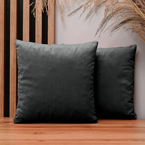 2er Set Kissenbezug 35x35 cm anthrazit quadratisch - aus Samtstoff, mit Reißverschluss - dekorative Kissenbezüge für Kissen 35x35, Deko Schlafzimmer, Deko Wohnzimmer von MG Design