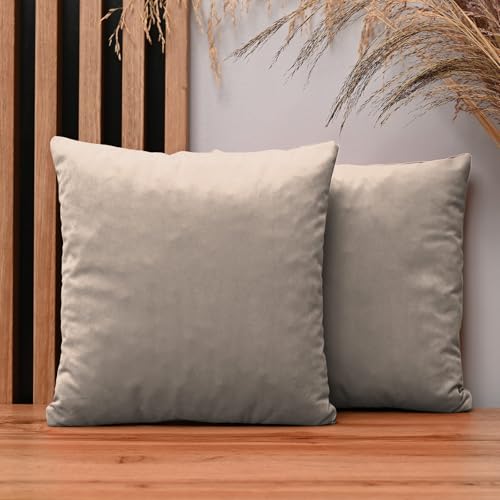 2er Set Kissenbezug 35x35 cm beige quadratisch - aus Samtstoff, mit Reißverschluss - dekorative Kissenbezüge für Kissen 35x35, Deko Schlafzimmer, Deko Wohnzimmer 2er Set Kissenbezug 35x35 cm beige quadratisch - aus Samtstoff, mit Reißverschluss - dekorative Kissenbezüge für Kissen 35x35, Deko Schlafzimmer, Deko Wohnzimmer von MG Design