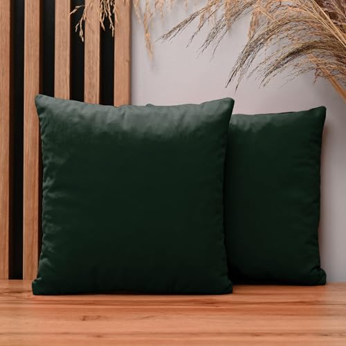 2er Set Kissenbezug 35x35 cm dunkelgrün quadratisch - aus Samtstoff, mit Reißverschluss - dekorative Kissenbezüge für Kissen 35x35, Deko Schlafzimmer, Deko Wohnzimmer von MG Design