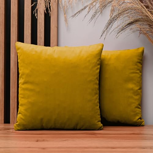 2er Set Kissenbezug 35x35 cm gelb quadratisch - aus Samtstoff, mit Reißverschluss - dekorative Kissenbezüge für Kissen 35x35, Deko Schlafzimmer, Deko Wohnzimmer 2er Set Kissenbezug 35x35 cm gelb quadratisch - aus Samtstoff, mit Reißverschluss - dekorative Kissenbezüge für Kissen 35x35, Deko Schlafzimmer, Deko Wohnzimmer von MG Design