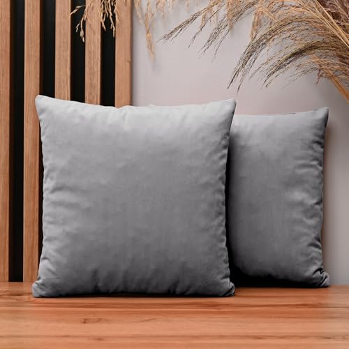 2er Set Kissenbezug 35x35 cm grau quadratisch - aus Samtstoff, mit Reißverschluss - dekorative Kissenbezüge für Kissen 35x35, Deko Schlafzimmer, Deko Wohnzimmer von MG Design