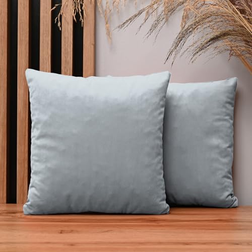 2er Set Kissenbezug 35x35 cm hellgrau quadratisch - aus Samtstoff, mit Reißverschluss - dekorative Kissenbezüge für Kissen 35x35, Deko Schlafzimmer, Deko Wohnzimmer von MG Design