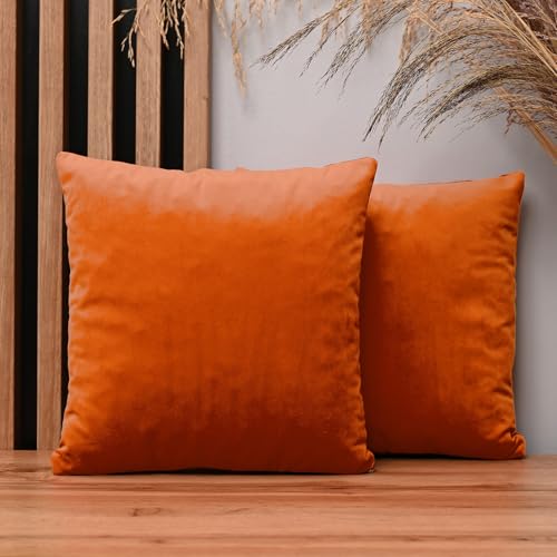 2er Set Kissenbezug 35x35 cm orange quadratisch - aus Samtstoff, mit Reißverschluss - dekorative Kissenbezüge für Kissen 35x35, Deko Schlafzimmer, Deko Wohnzimmer 2er Set Kissenbezug 35x35 cm orange quadratisch - aus Samtstoff, mit Reißverschluss - dekorative Kissenbezüge für Kissen 35x35, Deko Schlafzimmer, Deko Wohnzimmer von MG Design