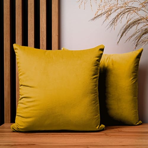 2er Set Kissenbezug 40x40 cm gelb quadratisch - aus Samtstoff, mit Reißverschluss - dekorative Kissenbezüge für Kissen 40x40, Deko Schlafzimmer, Deko Wohnzimmer 2er Set Kissenbezug 40x40 cm gelb quadratisch - aus Samtstoff, mit Reißverschluss - dekorative Kissenbezüge für Kissen 40x40, Deko Schlafzimmer, Deko Wohnzimmer von MG Design