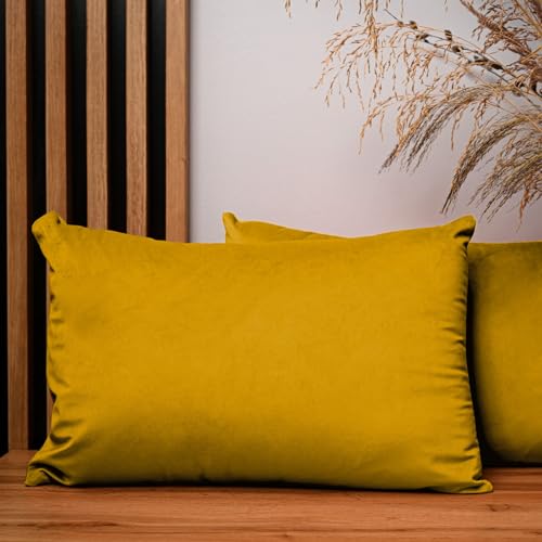 2er Set Kissenbezug 40x60 cm gelb quadratisch - aus Samtstoff, mit Reißverschluss - dekorative Kissenbezüge für Kissen 40x60, Deko Schlafzimmer, Deko Wohnzimmer 2er Set Kissenbezug 40x60 cm gelb quadratisch - aus Samtstoff, mit Reißverschluss - dekorative Kissenbezüge für Kissen 40x60, Deko Schlafzimmer, Deko Wohnzimmer von MG Design