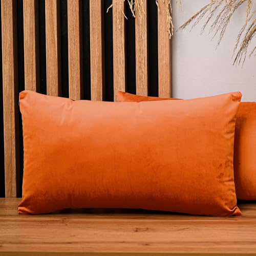 2er Set Kissenbezug 40x80 cm orange quadratisch - aus Samtstoff, mit Reißverschluss - dekorative Kissenbezüge für Kissen 40x80, Deko Schlafzimmer, Deko Wohnzimmer von MG Design