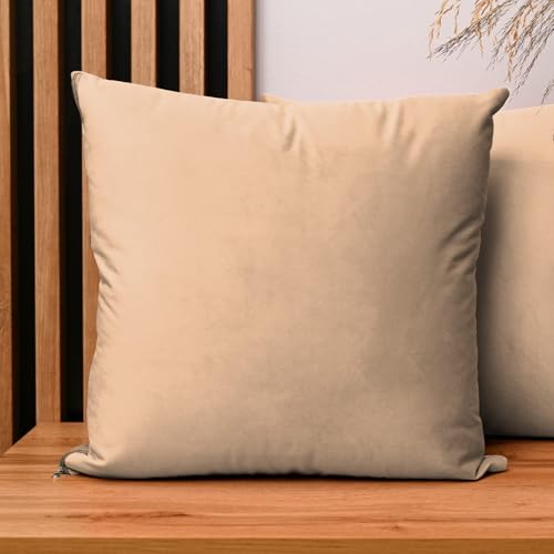 2er Set Kissenbezug 45x45 cm Hellbraun quadratisch - aus Samtstoff, mit Reißverschluss - dekorative Kissenbezüge für Kissen 45x45, Deko Schlafzimmer, Deko Wohnzimmer 2er Set Kissenbezug 45x45 cm Hellbraun quadratisch - aus Samtstoff, mit Reißverschluss - dekorative Kissenbezüge für Kissen 45x45, Deko Schlafzimmer, Deko Wohnzimmer von MG Design