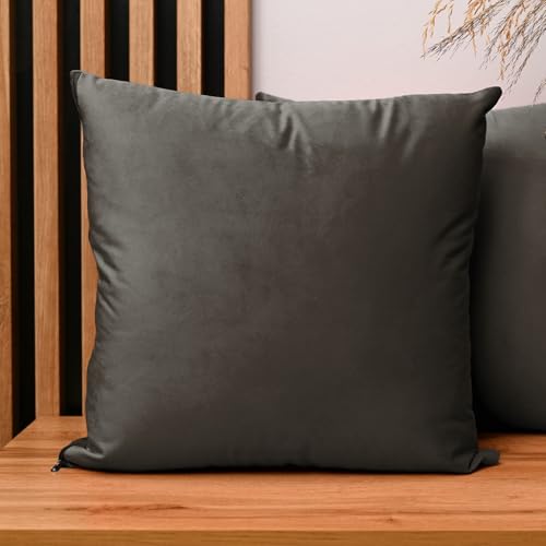 2er Set Kissenbezug 45x45 cm braun quadratisch - aus Samtstoff, mit Reißverschluss - dekorative Kissenbezüge für Kissen 45x45, Deko Schlafzimmer, Deko Wohnzimmer von MG Design