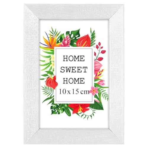 MG Design Bilderrahmen 10 x 15 cm - Farbe Weiß, aus Holz, mit Acrylglas - zum vertikalen oder horizontalen Aufhängen/Aufstellen, für Fotos, Poster, Puzzles von MG Design