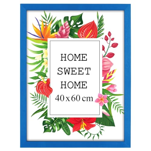 MG Design Bilderrahmen 40 x 60 cm - Farbe Blau, aus Holz, mit Acrylglas - zum vertikalen oder horizontalen Aufhängen, ohne Hintergrund, für Fotos, Poster, Puzzles von MG Design