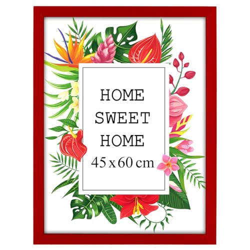 MG Design Bilderrahmen 45 x 60 cm - Farbe Rot, aus Holz, mit Acrylglas - zum vertikalen oder horizontalen Aufhängen, ohne Hintergrund, für Fotos, Poster, Puzzles von MG Design