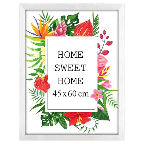 MG Design Bilderrahmen 45 x 60 cm - Farbe Weiß, aus Holz, mit Acrylglas - zum vertikalen oder horizontalen Aufhängen, ohne Hintergrund, für Fotos, Poster, Puzzles von MG Design