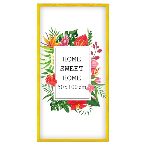 MG Design Bilderrahmen 50 x 100 cm - Farbe Gelb, aus Holz, mit Acrylglas - zum vertikalen oder horizontalen Aufhängen, ohne Hintergrund, für Fotos, Poster, Puzzles von MG Design