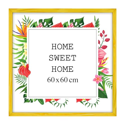 MG Design Bilderrahmen 60 x 60 cm - Farbe Gelb, aus Holz, mit Acrylglas - zum vertikalen oder horizontalen Aufhängen, ohne Hintergrund, für Fotos, Poster, Puzzles von MG Design