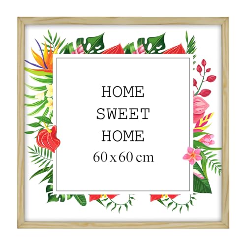MG Design Bilderrahmen 60 x 60 cm - Farbe Natur, aus Holz, mit Acrylglas - zum vertikalen oder horizontalen Aufhängen, ohne Hintergrund, für Fotos, Poster, Puzzles von MG Design