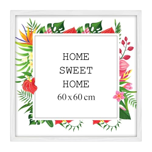 MG Design Bilderrahmen 60 x 60 cm - Farbe Weiß, aus Holz, mit Acrylglas - zum vertikalen oder horizontalen Aufhängen, ohne Hintergrund, für Fotos, Poster, Puzzles von MG Design