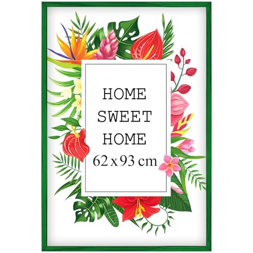 MG Design Bilderrahmen 62x93 cm - Farbe Grün, aus Holz, mit Acrylglas - zum vertikalen oder horizontalen Aufhängen, ohne Hintergrund, für Fotos, Poster, Puzzles von MG Design