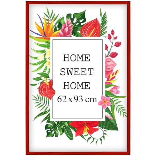 MG Design Bilderrahmen 62x93 cm - Farbe Rot, aus Holz, mit Acrylglas - zum vertikalen oder horizontalen Aufhängen, ohne Hintergrund, für Fotos, Poster, Puzzles von MG Design