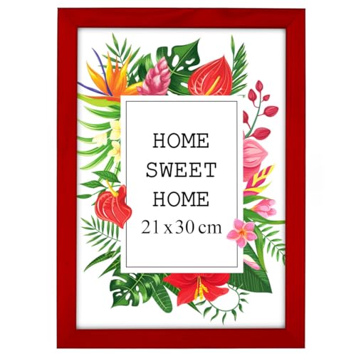MG Design Bilderrahmen A4 21 x 30 cm - Farbe Rot, aus Holz, mit Acrylglas - zum vertikalen oder horizontalen Aufhängen/Aufstellen, für Fotos, Poster, Puzzles MG Design Bilderrahmen A4 21 x 30 cm - Farbe Rot, aus Holz, mit Acrylglas - zum vertikalen oder horizontalen Aufhängen/Aufstellen, für Fotos, Poster, Puzzles von MG Design